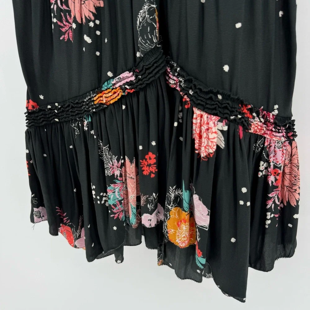 Free People purple haze black tunic XS Floral boho festival‎ casual V neck